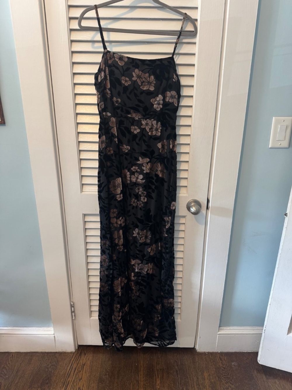 Lulus Black Taupe Floral Velvet Burnout Maxi Dress Size M
